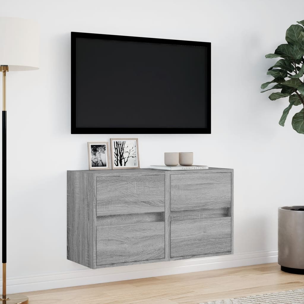 Mobili TV a Parete con Luci LED 2pz Grigio Sonoma 41x31x45 cm 852282