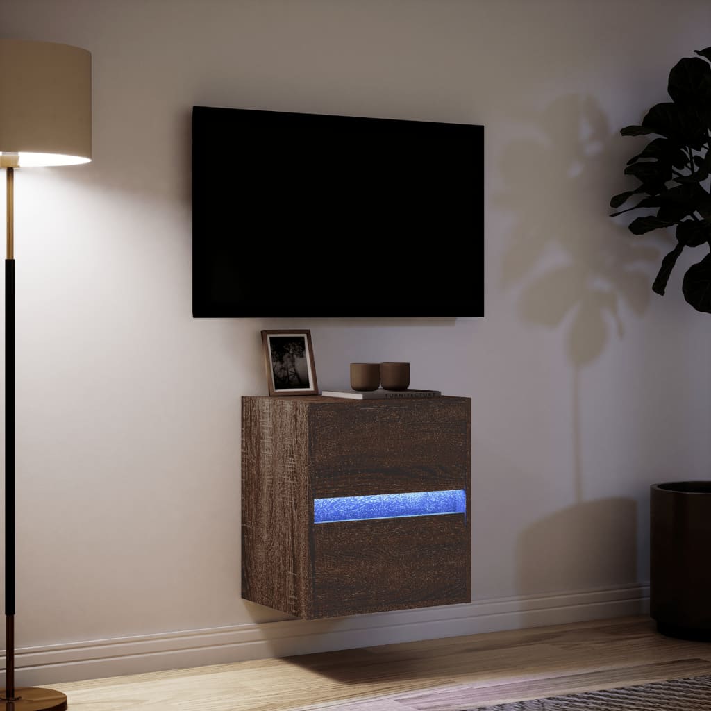 Mobile TV a Parete con Luci LED Rovere Marrone 41x31x45 cm 852283