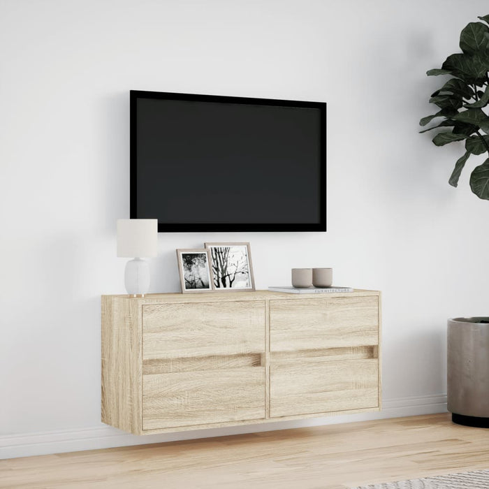 Mobile TV a Parete con Luci LED Rovere Sonoma 100x31x45 cm 852294