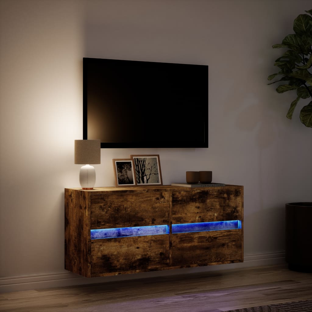 Mobile TV a Parete con Luci LED Rovere Fumo 100x31x45 cm 852296