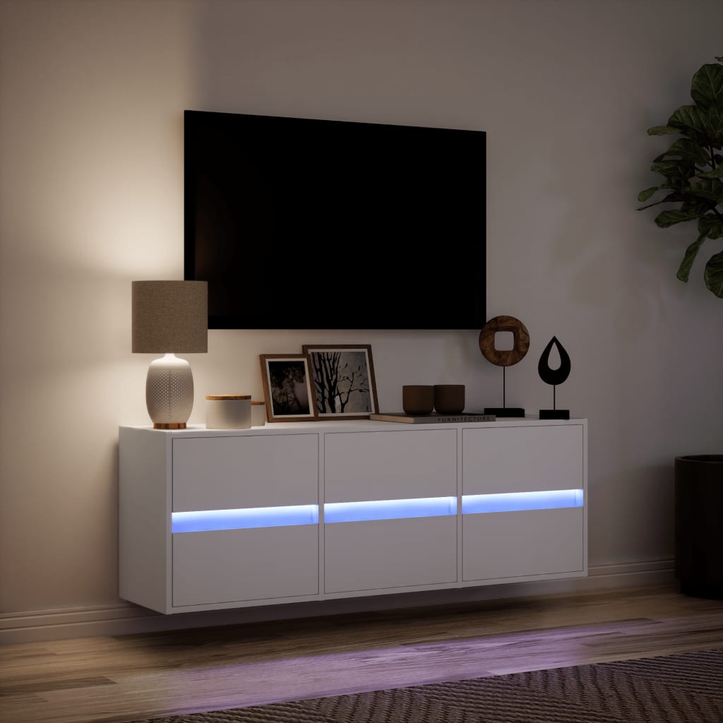 Mobile TV a Parete con Luci LED Bianco 130x31x45 cm 852299