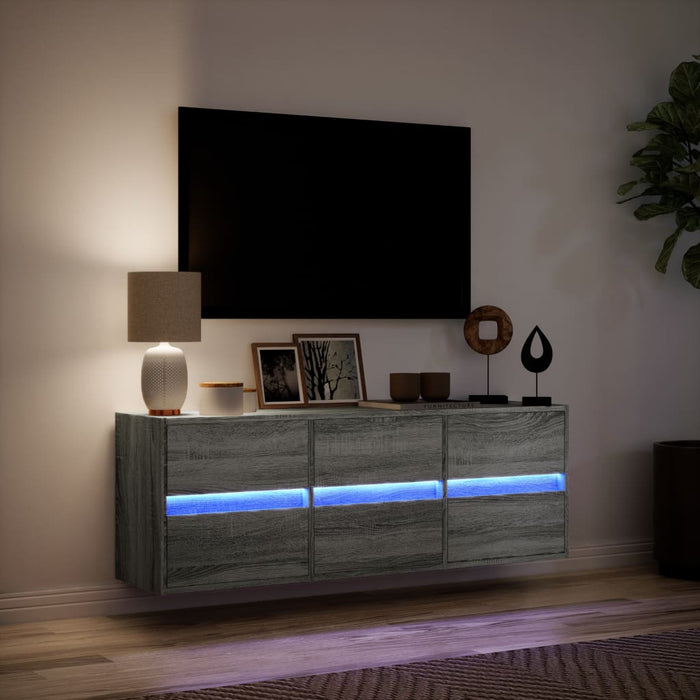 Mobile TV a Parete con Luci LED Grigio Sonoma 130x31x45 cm 852304