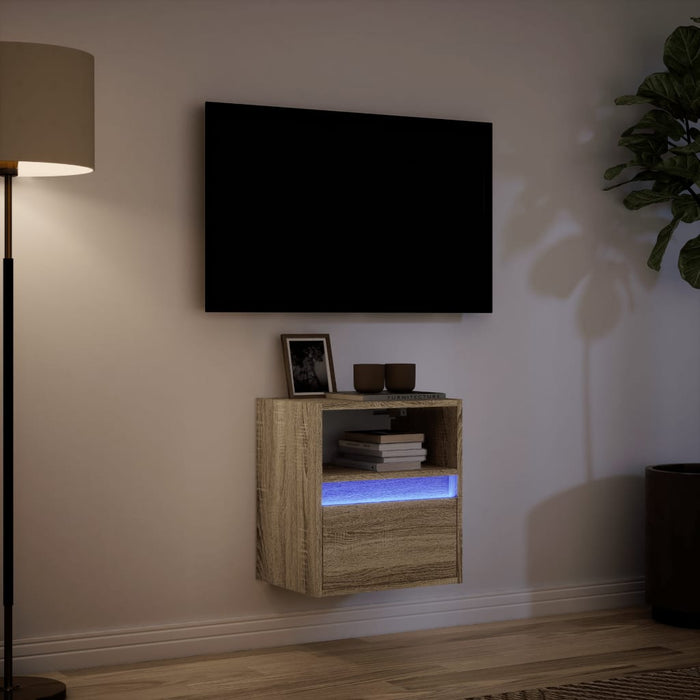 Mobile TV a Parete con Luci LED Rovere Sonoma 41x31x45 cm 852317