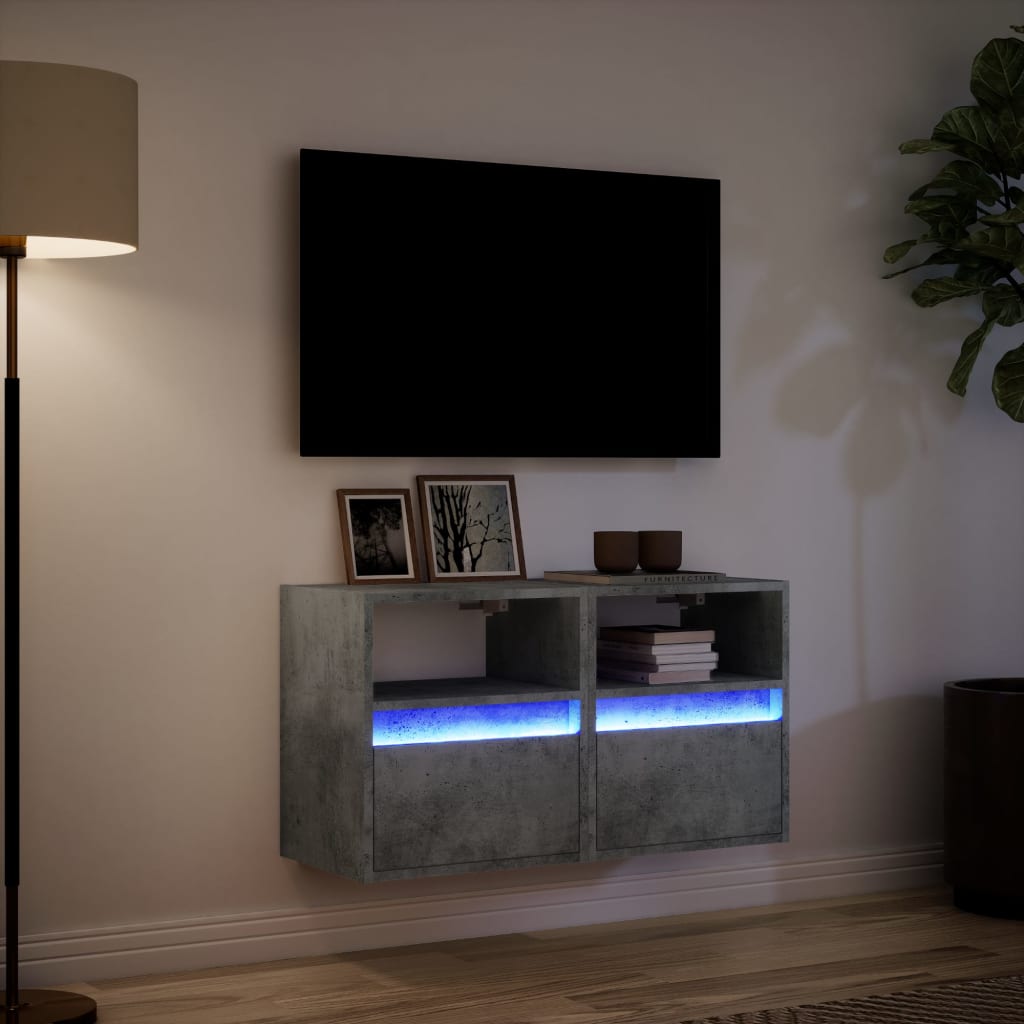 Mobili TV a Parete con Luci LED 2pz Grigio Cemento 41x31x45 cm 852320