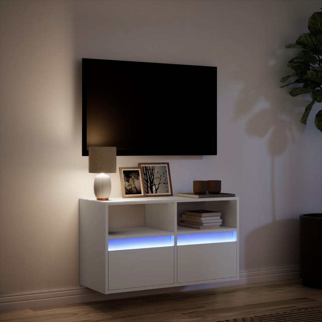 Mobile TV a Parete con Luci LED Bianco 80x31x45 cm 852327