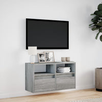 Mobile TV a Parete con Luci LED Grigio Sonoma 80x31x45 cm 852332