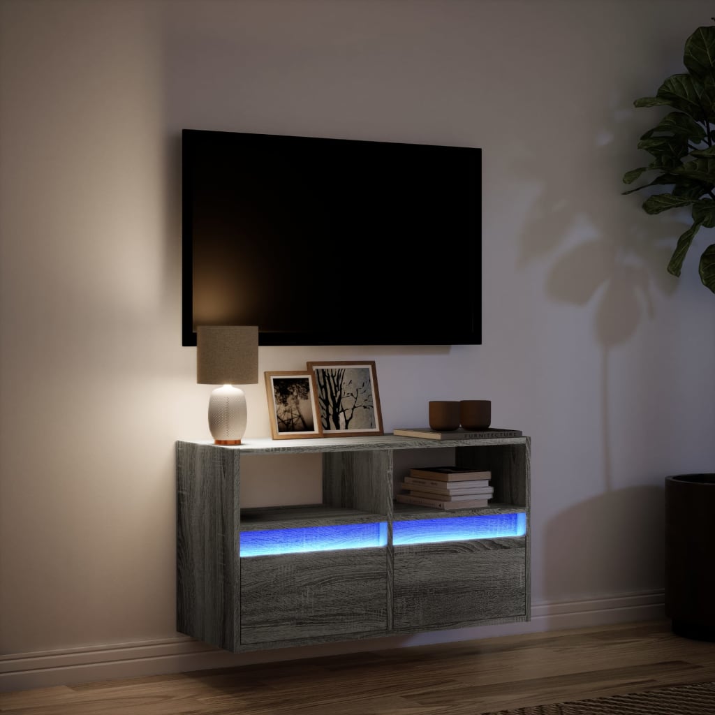 Mobile TV a Parete con Luci LED Grigio Sonoma 80x31x45 cm 852332