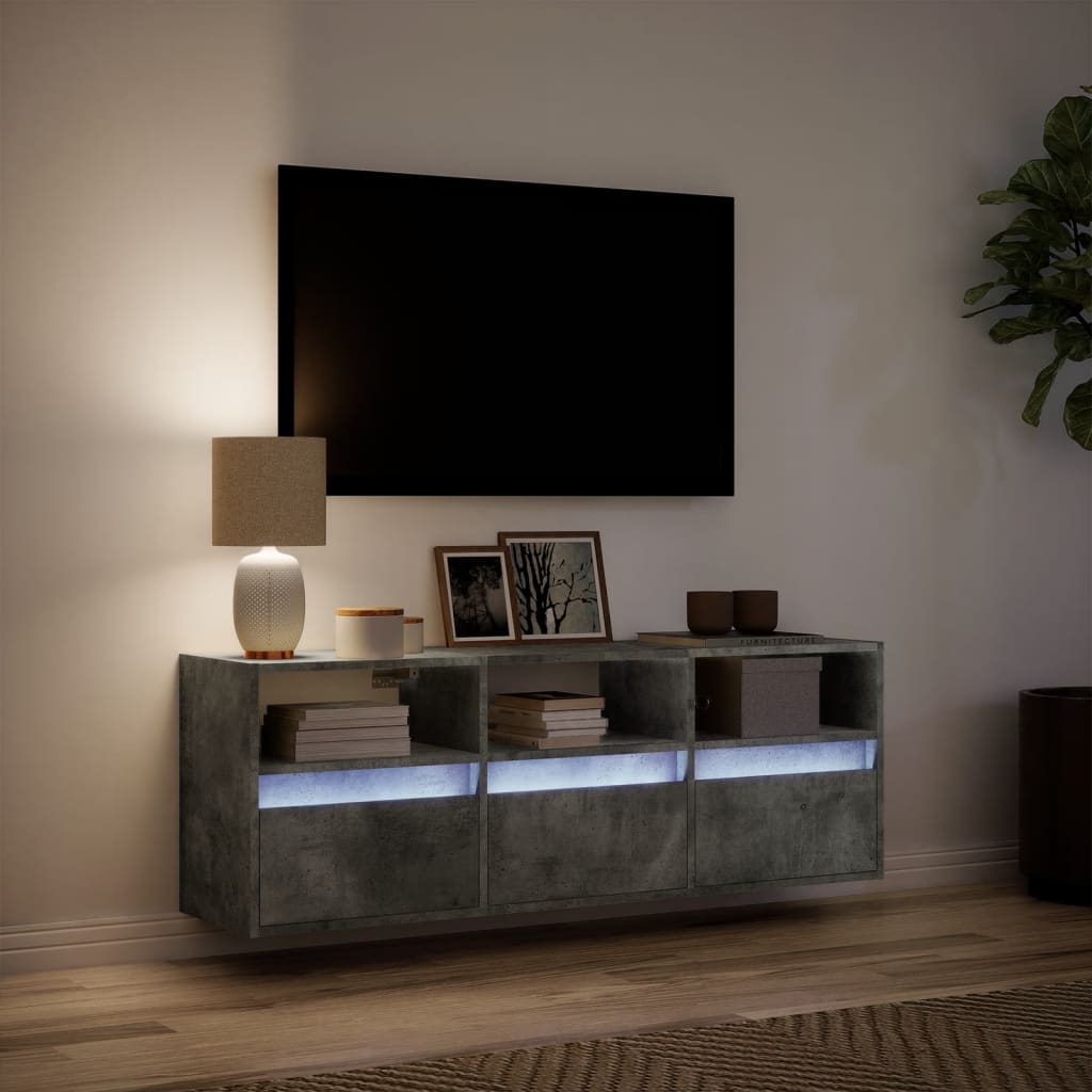 Mobile TV a Parete con Luci LED Grigio Cemento 130x31x45 cm 852344