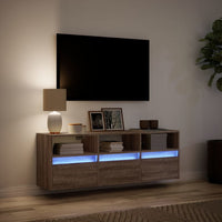 Mobile TV a Parete con Luci LED Rovere Marrone 130x31x45 cm 852347