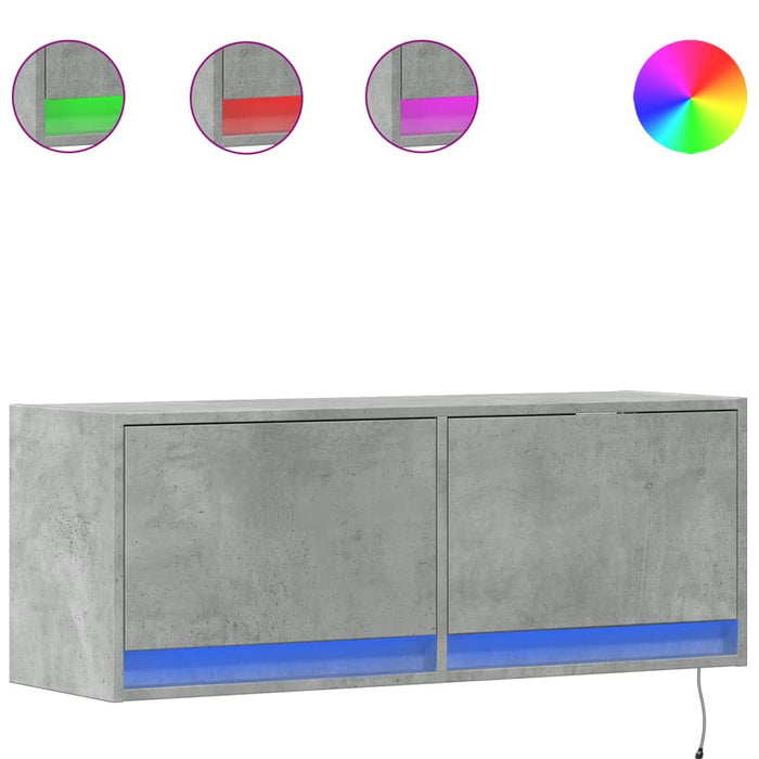 Mobile TV a Parete con Luci LED Grigio Cemento 100x31x35 cm 852365