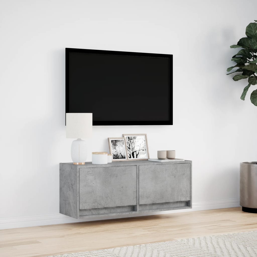 Mobile TV a Parete con Luci LED Grigio Cemento 100x31x35 cm 852365