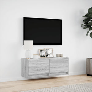 Mobile TV a Parete con Luci LED Grigio Sonoma 100x31x35 cm 852367