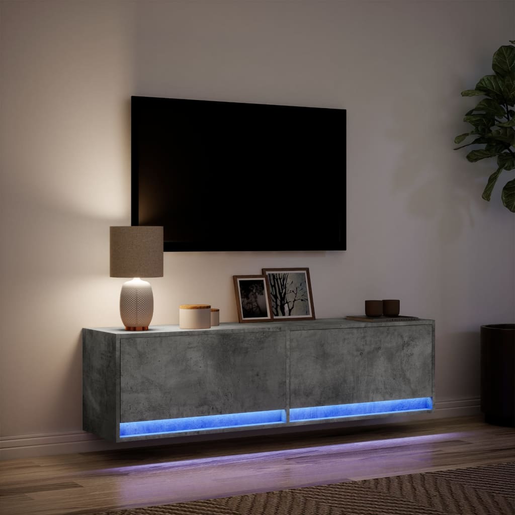 Mobile TV a Parete con Luci LED Grigio Cemento 140x31x38 cm 852372