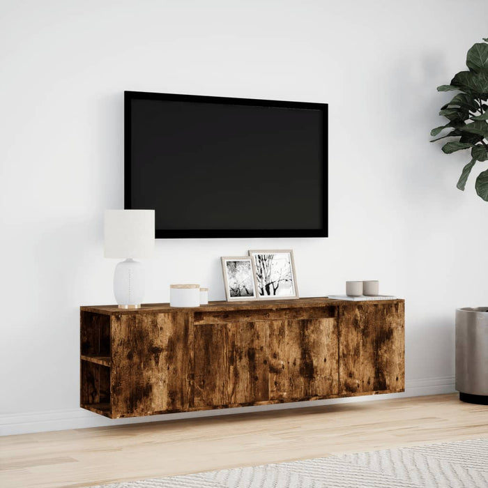 Mobile TV a Parete con Luci LED Rovere Fumo 135x31x39,5 cm 852387