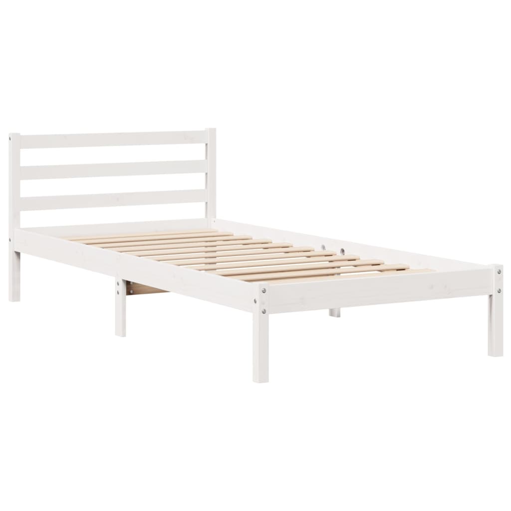 Letto senza Materasso Bianco 75x190 in Legno Massello di Pino 3305811