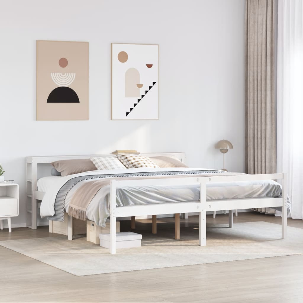 Letto Anziani con Testiera Bianco 200x200cm Legno Massello Pino 3305874