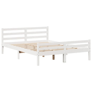 Giroletto con Testiera Bianco 135x190 cm Legno Massello di Pino 3305934