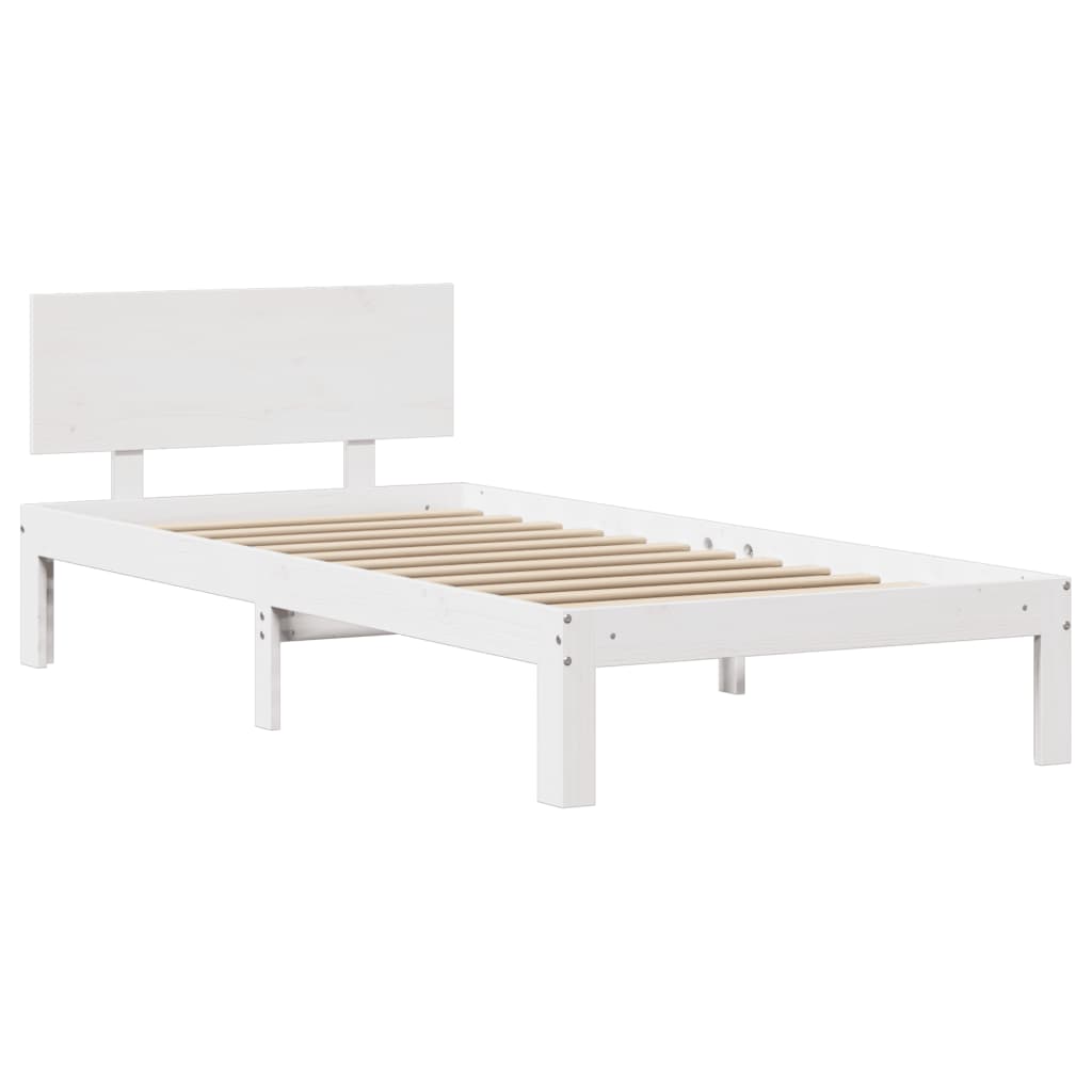 Giroletto con Testiera Bianco 90x190 cm Legno Massello di Pino 3306073