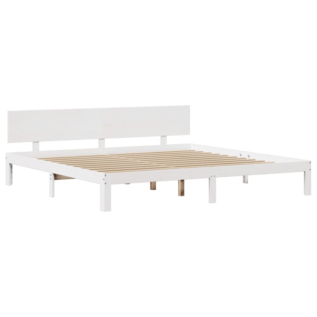 Giroletto con Testiera Bianco 200x200 cm Legno Massello di Pino 3306095