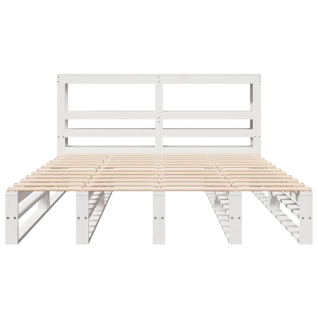 Giroletto con Testiera Bianco 140x200 cm Legno Massello di Pino 3306496