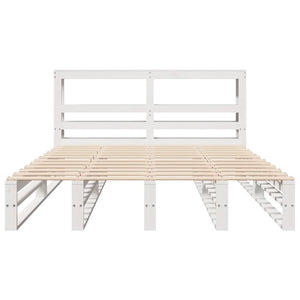 Giroletto con Testiera Bianco 140x200 cm Legno Massello di Pino 3306496