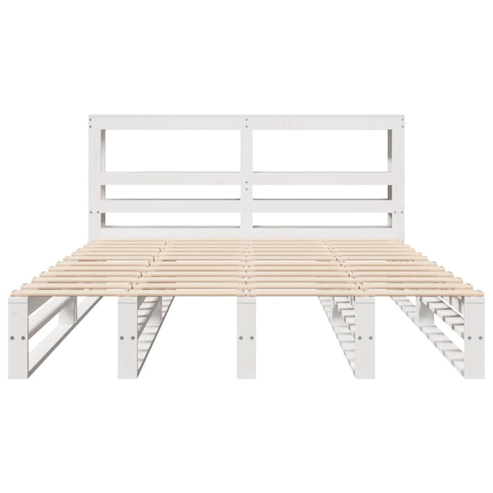 Giroletto con Testiera Bianco 140x200 cm Legno Massello di Pino 3306496