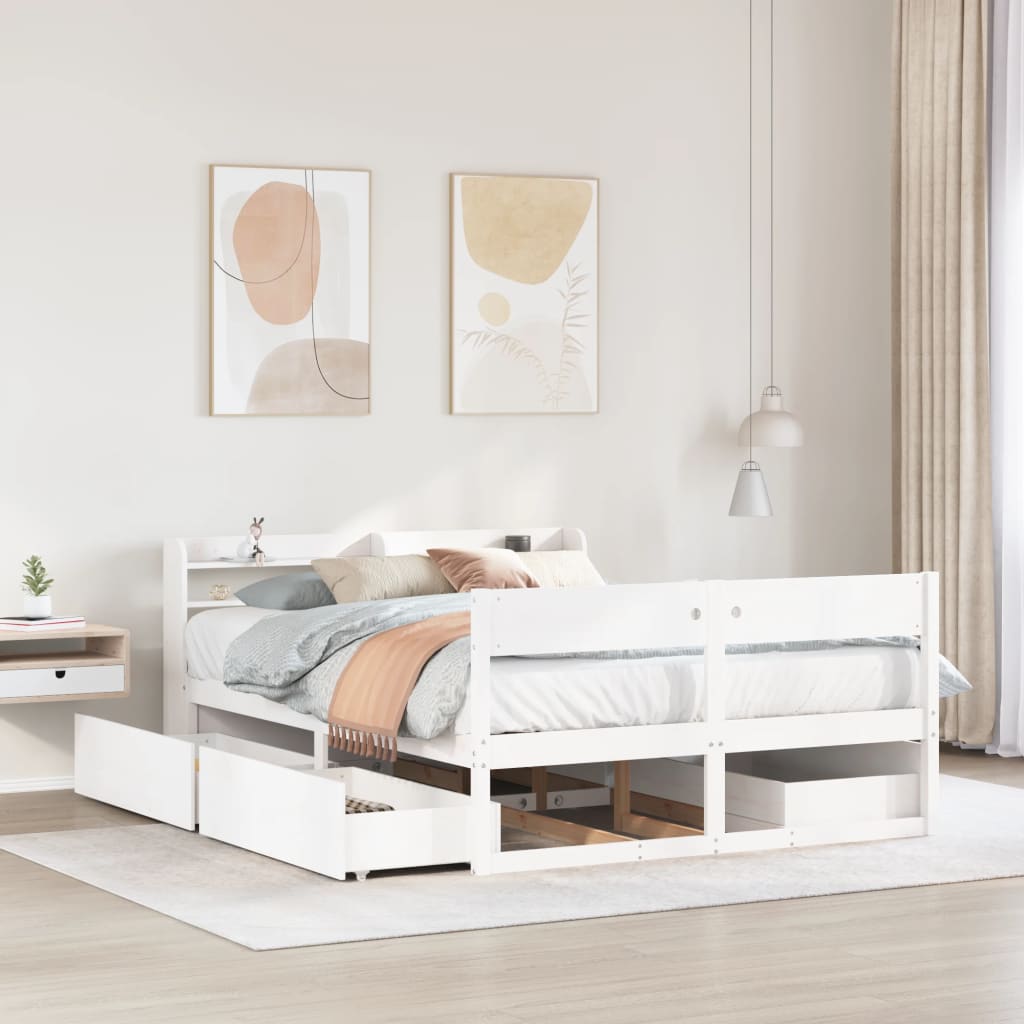 Letto senza Materasso Bianco 135x190 cm Legno Massello di Pino 3307138