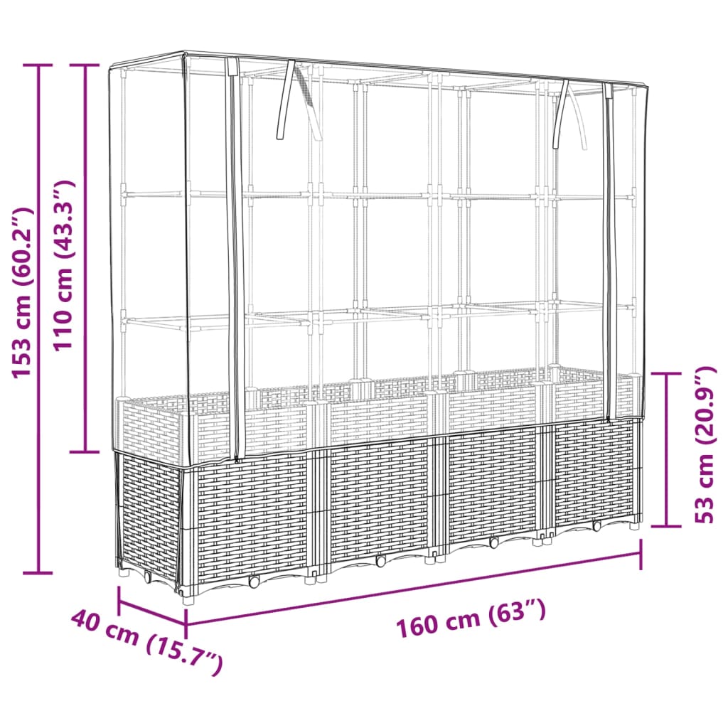 Letto Rialzato con Copertura Serra Effetto Rattan 160x40x153 cm 4015803