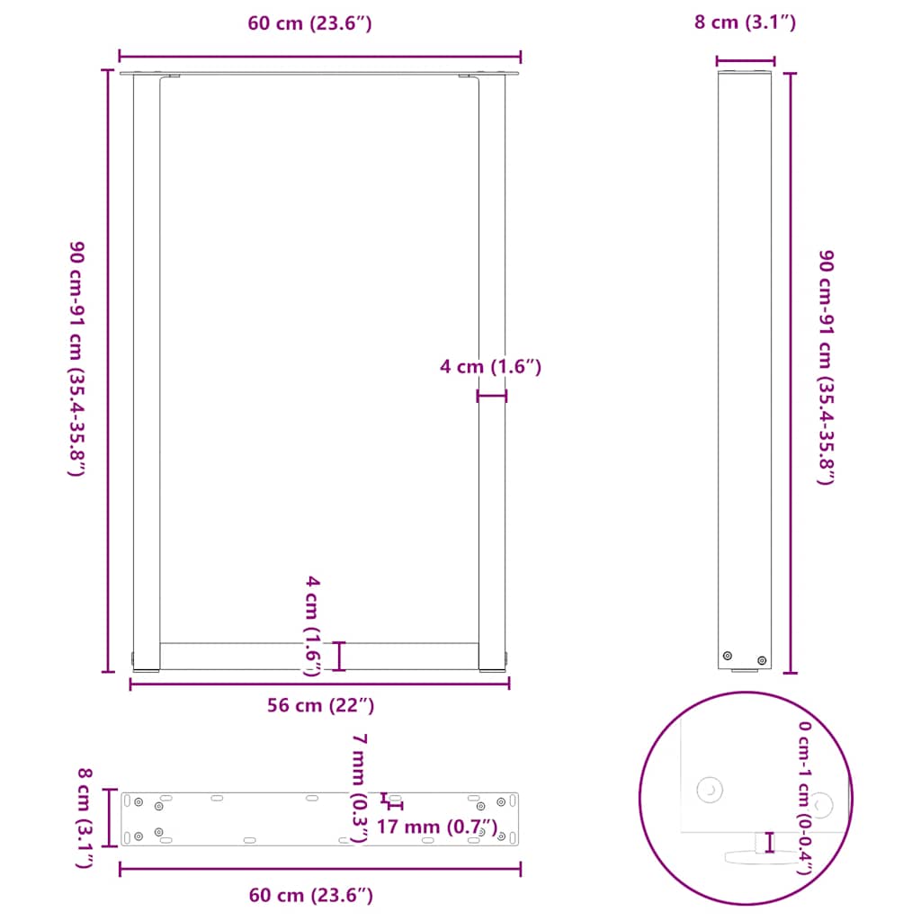 Gambe Tavolino da Caffè a U 2 pz Nero 60x(90-91) cm in Acciaio 4013224