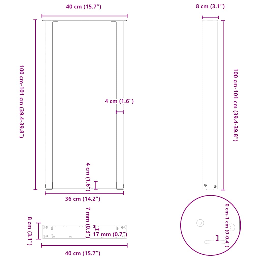 Gambe Tavolino Caffè a U 2 pz Antracite 40x(100-101) cm Acciaio 4013230