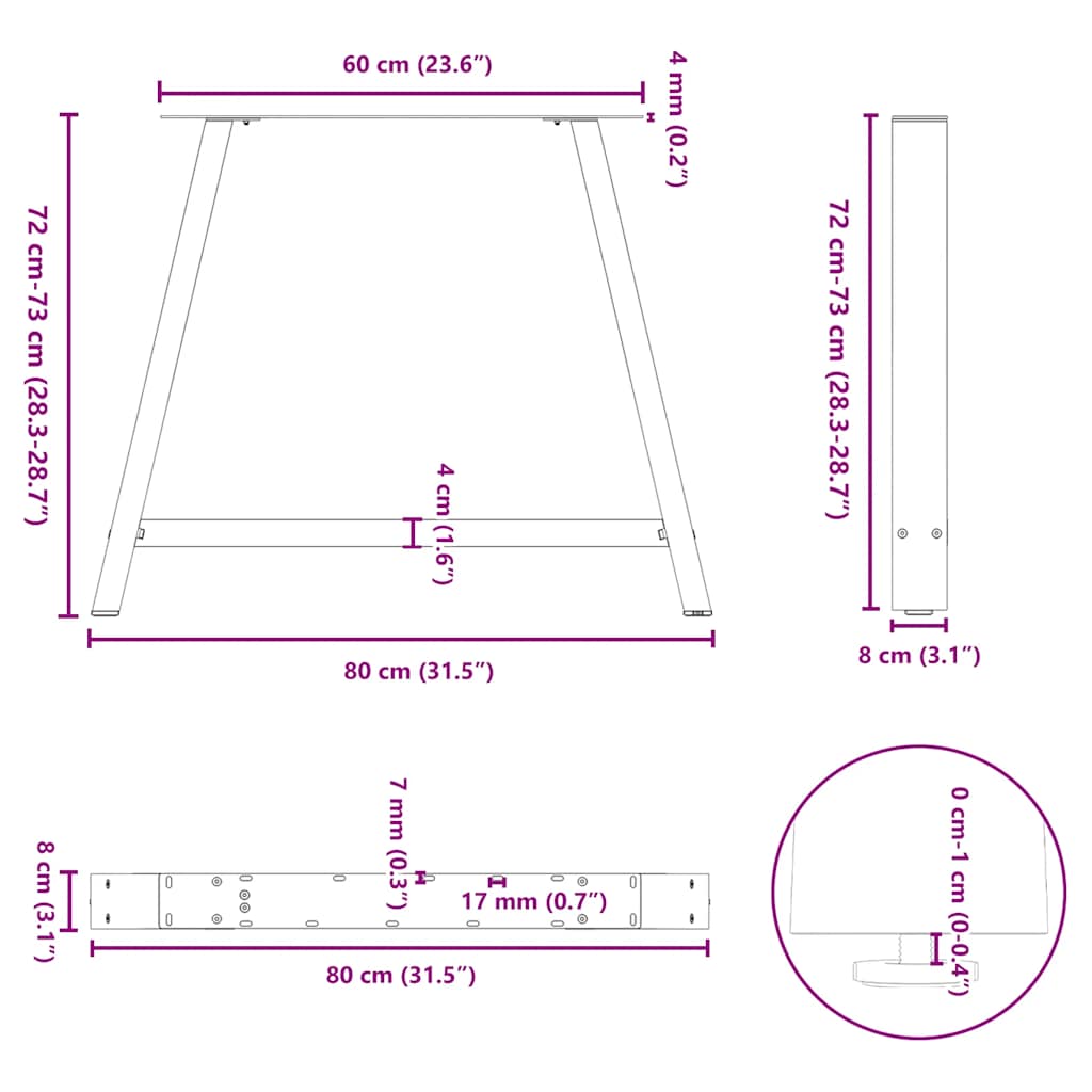 Gambe Tavolo Consolle a A 2 pz Antracite 90x(72-73)cm Acciaio 4012862