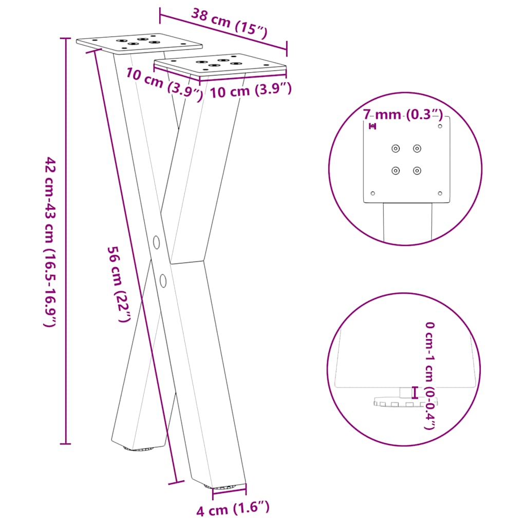 Gambe Tavolino Caffè a X 2 pz Antracite 38x(42-43) cm Acciaio 4012894