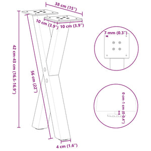 Gambe Tavolino Caffè a X 2 pz Antracite 38x(42-43) cm Acciaio 4012894