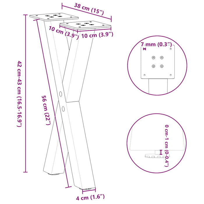 Gambe Tavolino Caffè a X 2 pz Antracite 38x(42-43) cm Acciaio 4012894