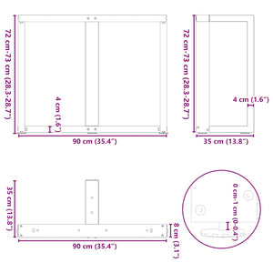 Gambe Tavolo Pranzo a T 2pz Antracite 90x35x(72-73)cm Acciaio 4013066