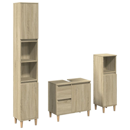 Set Mobili da Bagno 3 pz Rovere Sonoma in Legno Multistrato 3307669