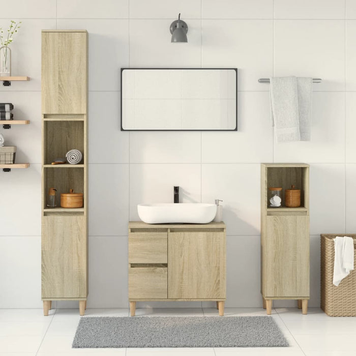 Set Mobili da Bagno 3 pz Rovere Sonoma in Legno Multistrato 3307669