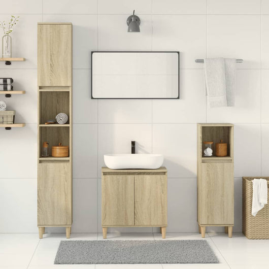 Set Mobili da Bagno 3 pz Rovere Sonoma in Legno Multistrato 3307670