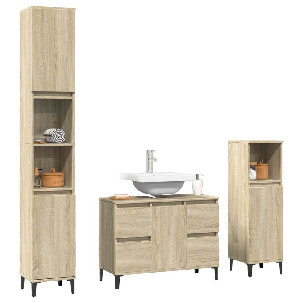 Set Mobili da Bagno 3 pz Rovere Sonoma in Legno Multistrato 3307672