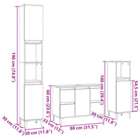 Set Mobili da Bagno 3 pz Rovere Sonoma in Legno Multistrato 3307672