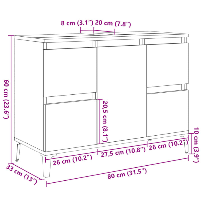 Set Mobili da Bagno 3 pz Rovere Sonoma in Legno Multistrato 3307672