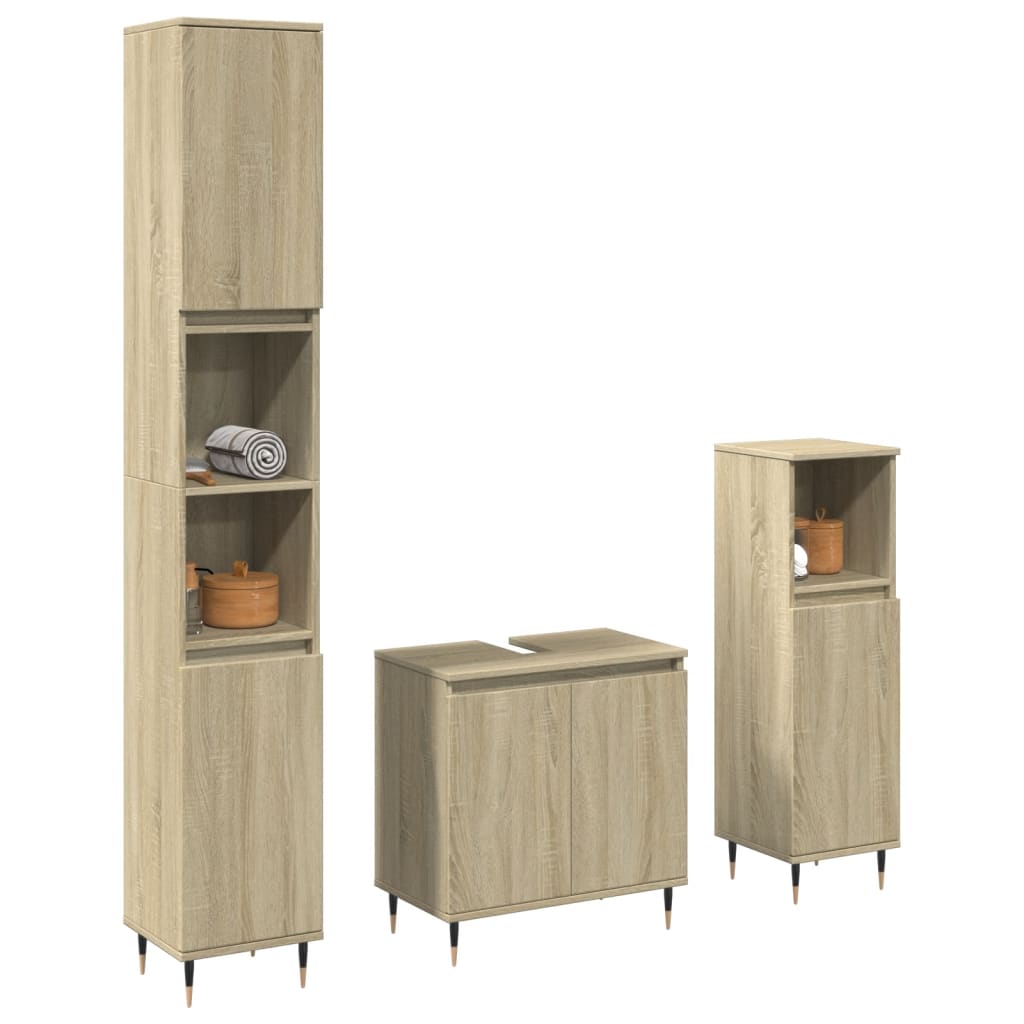 Set Mobili da Bagno 3 pz Rovere Sonoma in Legno Multistrato 3307673