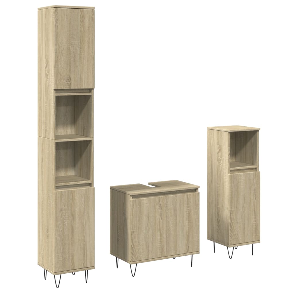 Set Mobili da Bagno 3 pz Rovere Sonoma in Legno Multistrato 3307674