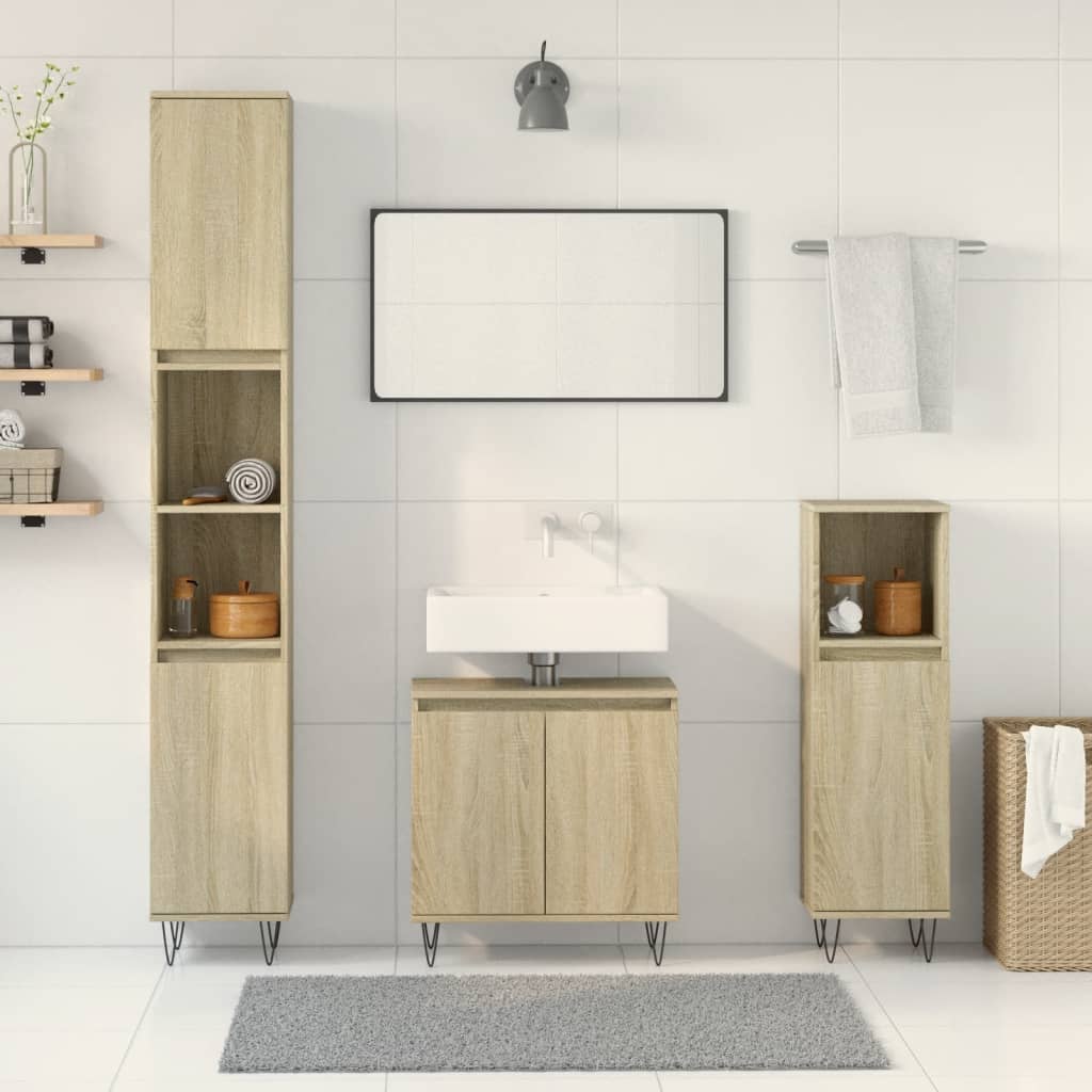 Set Mobili da Bagno 3 pz Rovere Sonoma in Legno Multistrato 3307674