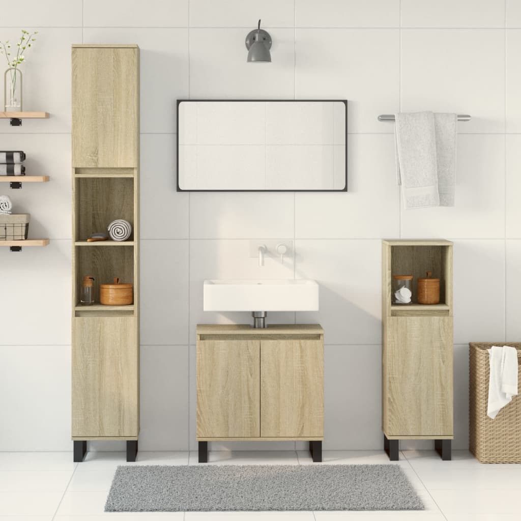 Set Mobili da Bagno 3 pz Rovere Sonoma in Legno Multistrato 3307675