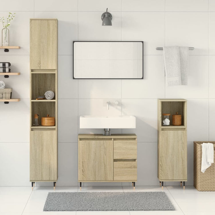 Set Mobili da Bagno 3 pz Rovere Sonoma in Legno Multistrato 3307676