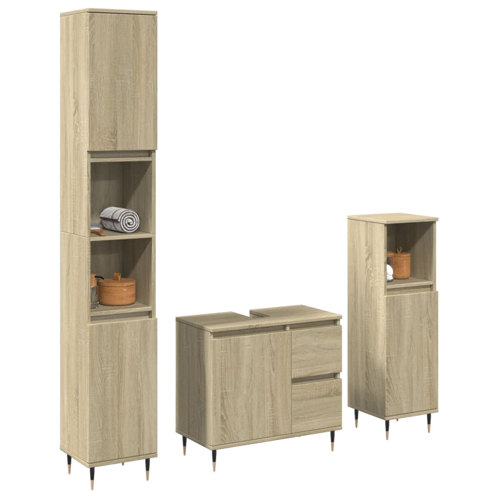 Set Mobili da Bagno 3 pz Rovere Sonoma in Legno Multistrato 3307676