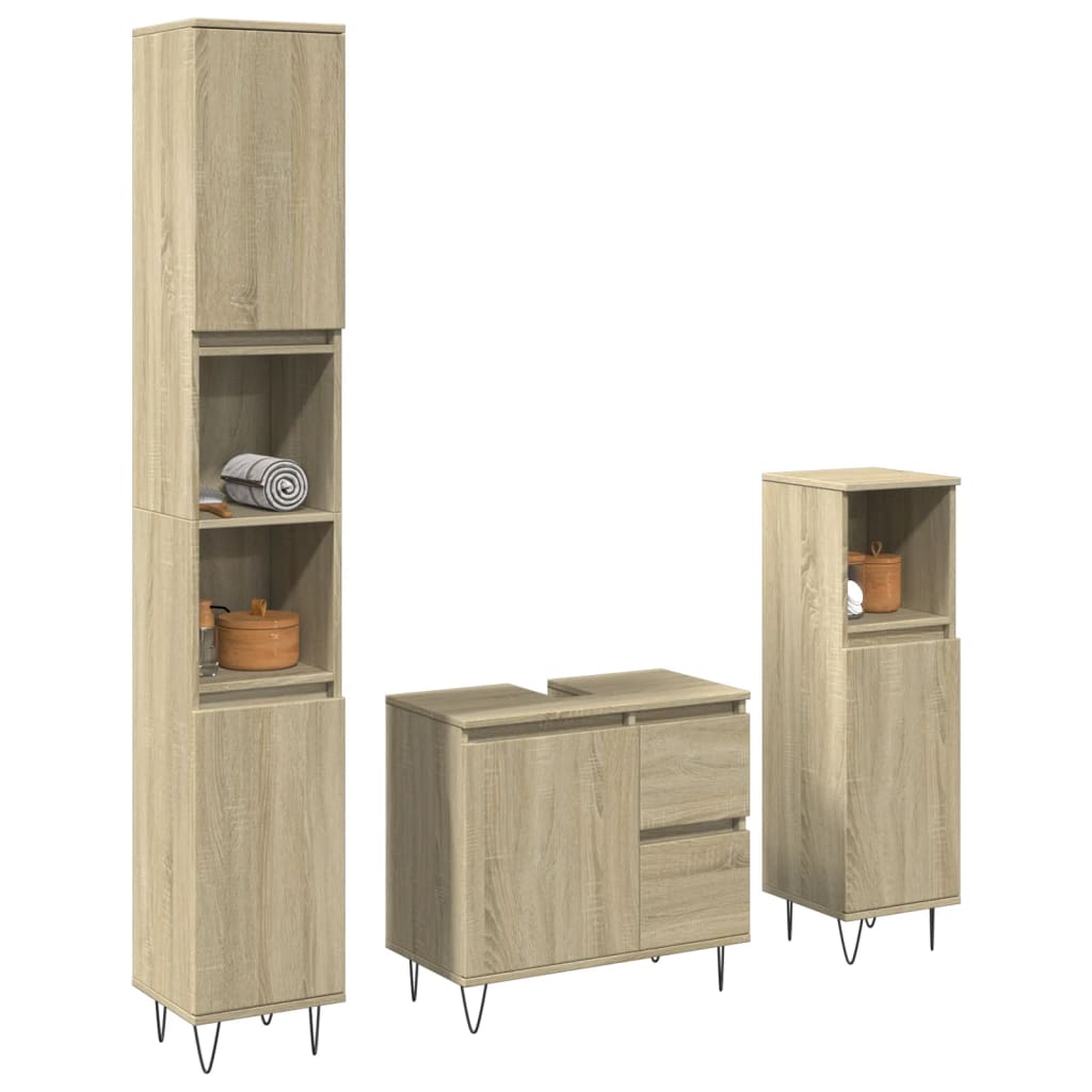 Set Mobili da Bagno 3 pz Rovere Sonoma in Legno Multistrato 3307677