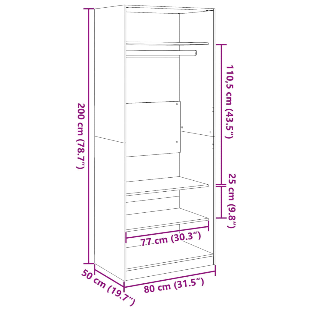 Armadio Bianco 80x50x200 cm in Legno Multistrato 3307693