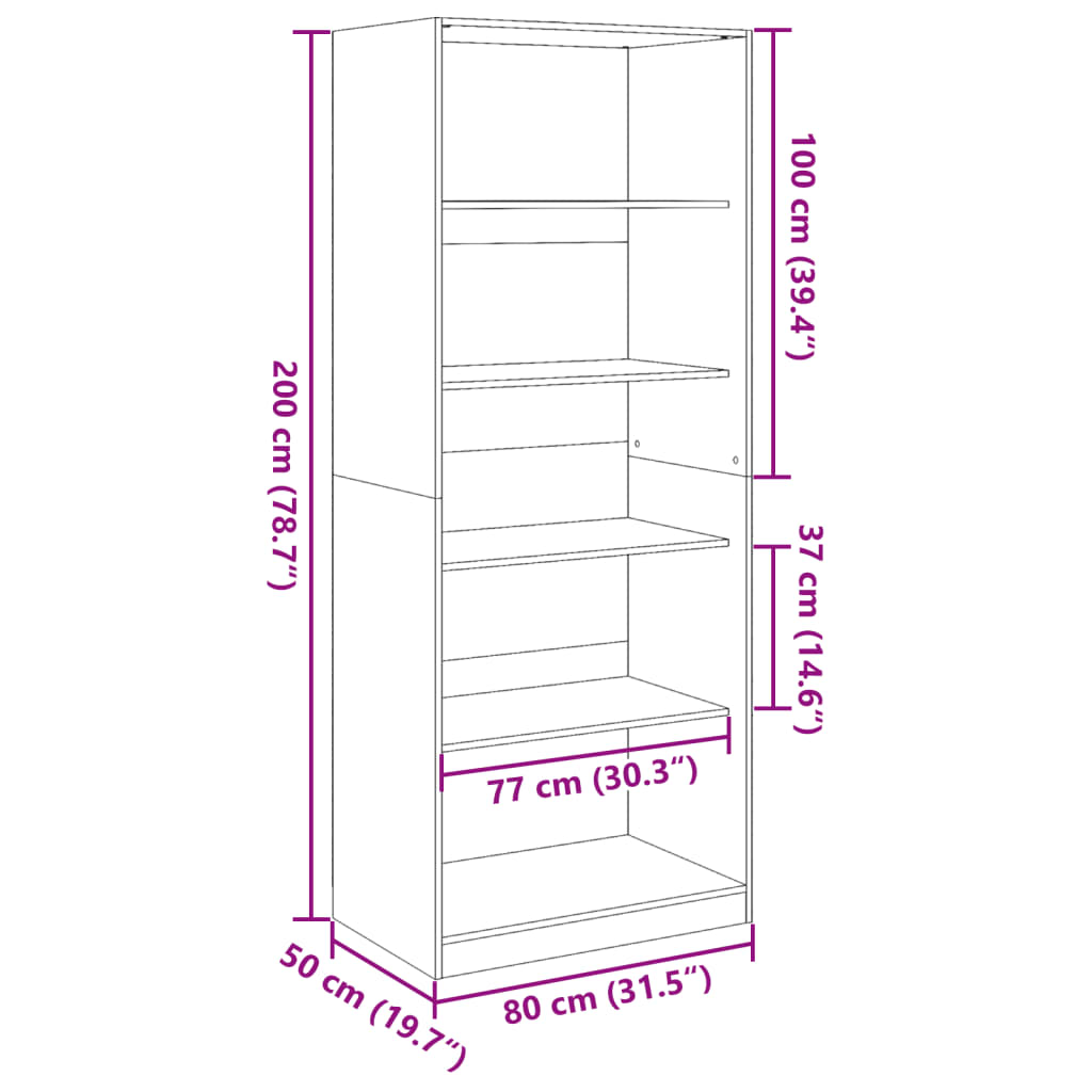 Armadio Bianco 80x50x200 cm in Legno Multistrato 3307720